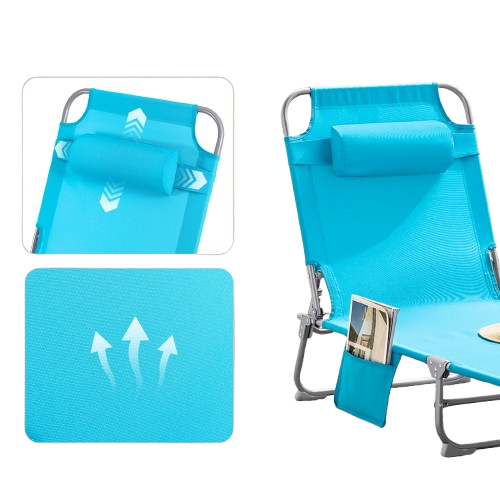 transat pliable de plage bleu caracteristiques