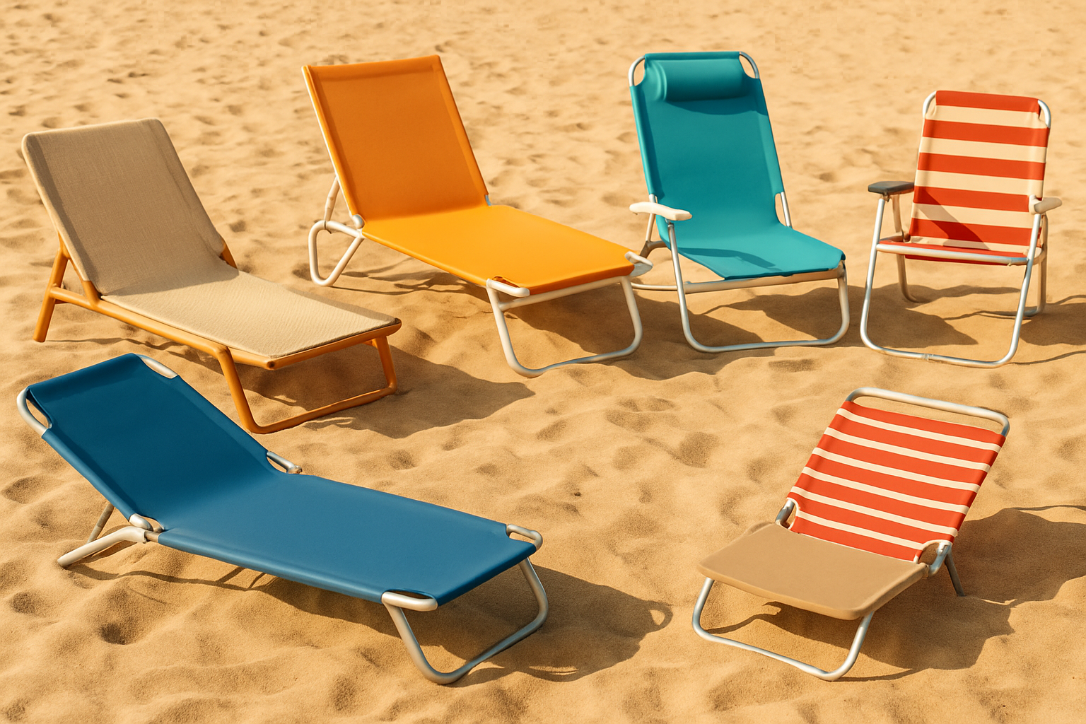 transats de plage couleurs formes sable ouverts