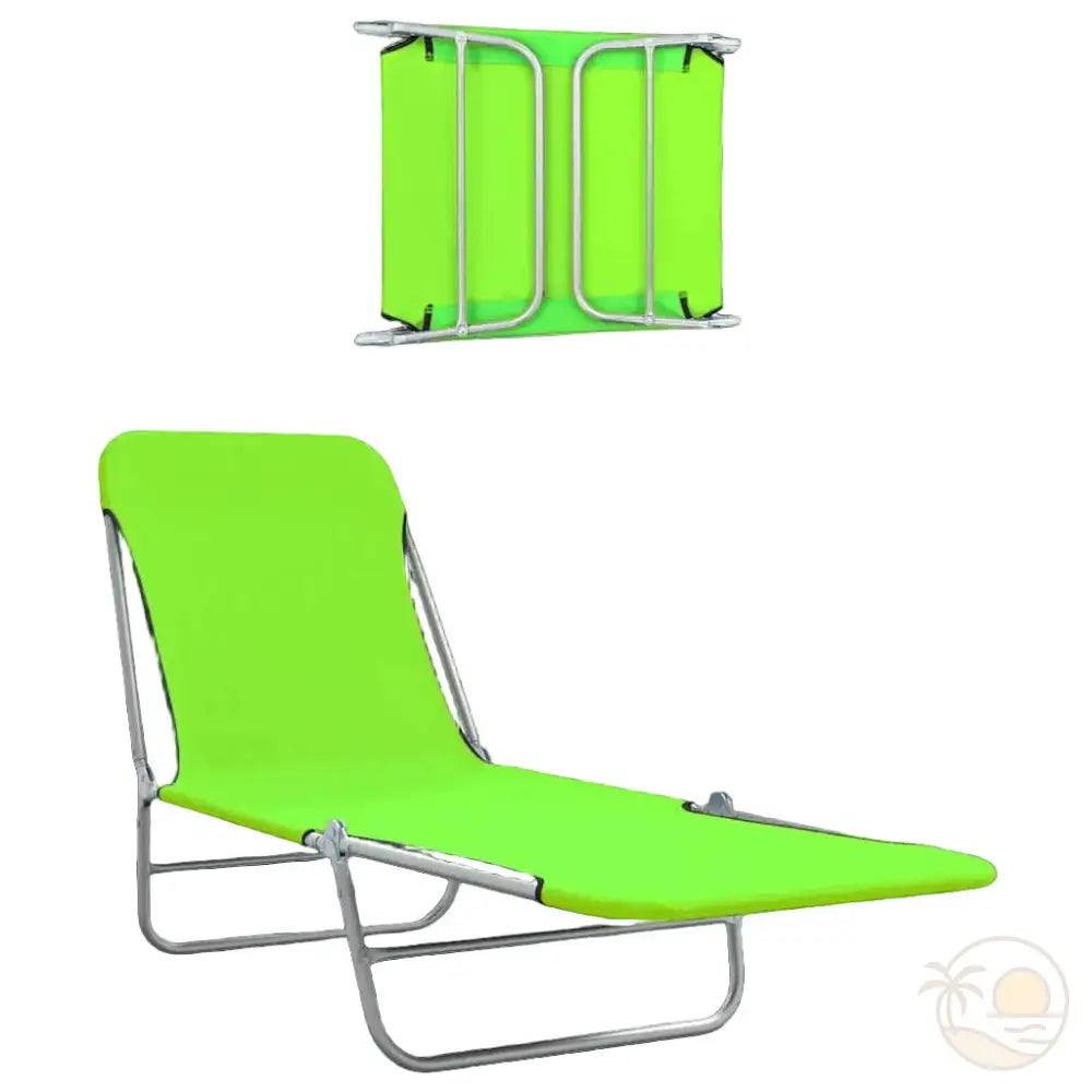 transats de plage pliants verts plies deplies