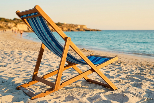 chaise longue transat bleu sable mer soleil