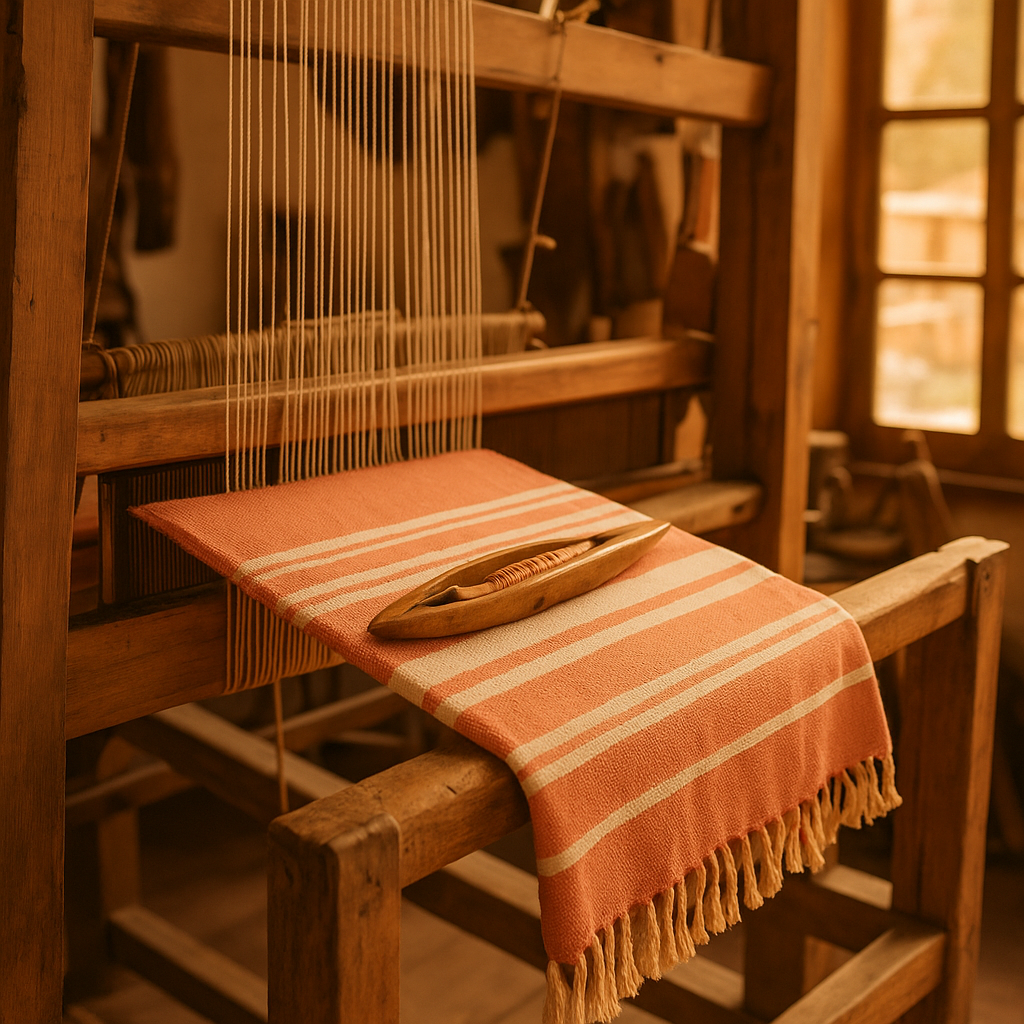 fouta orange sur metier a tisser