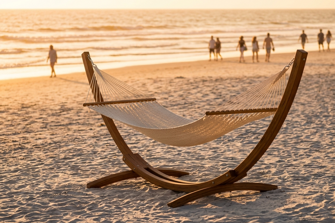 hamac de plage sur support bois
