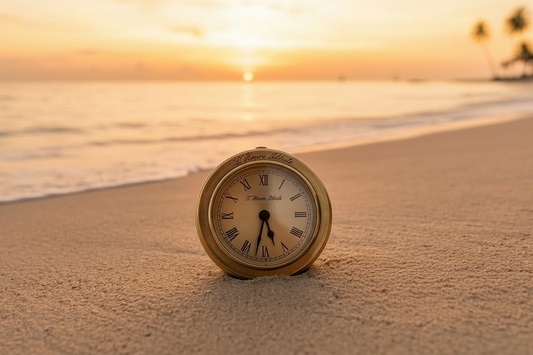 horloge sable coucher de soleil