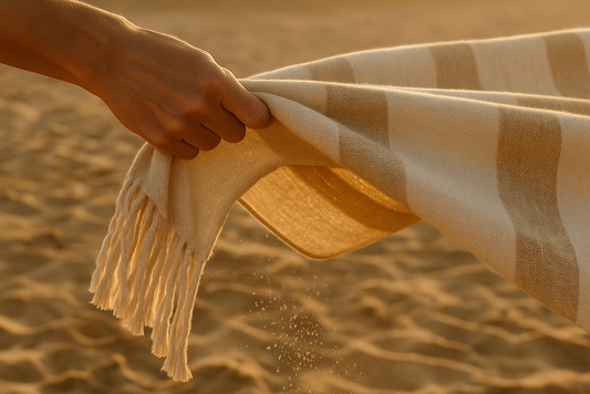 main fouta rayures sable