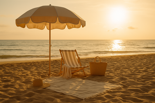 parasol serviette chaise longue chapeau cabas