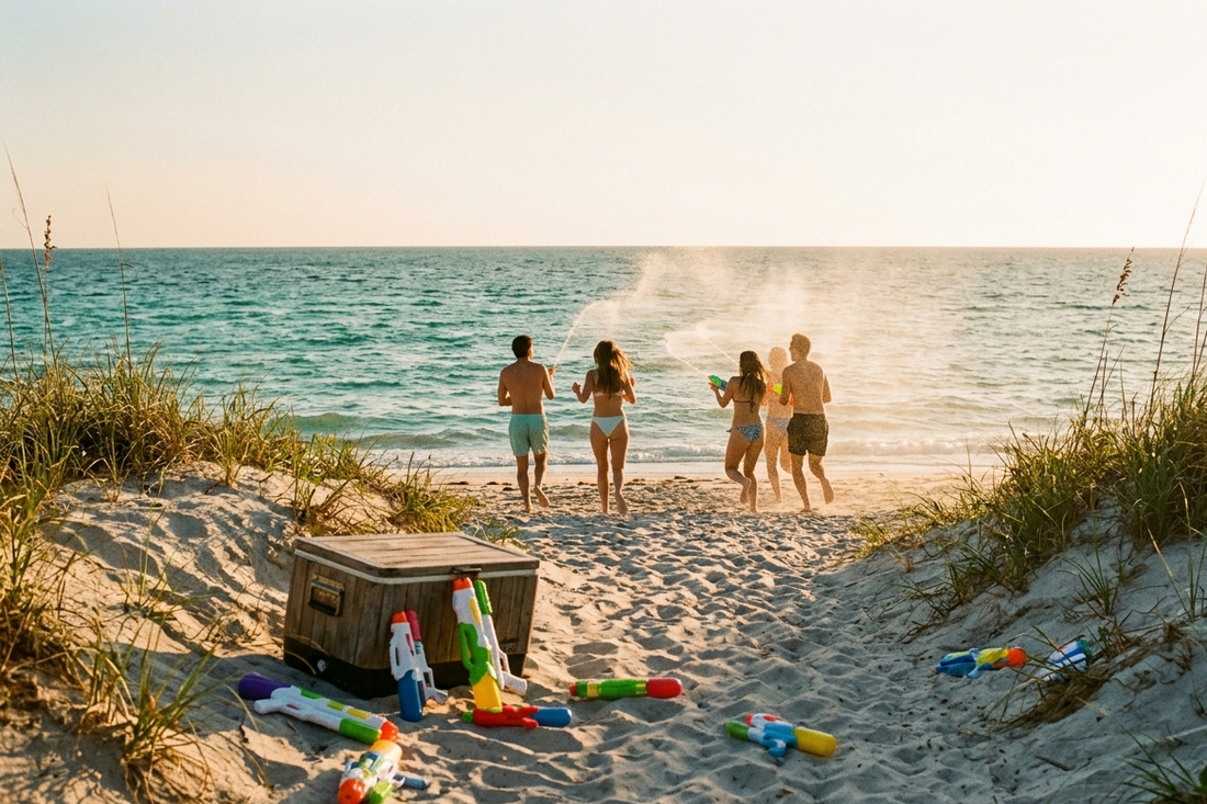 pistolets a eau plage amis mer sable