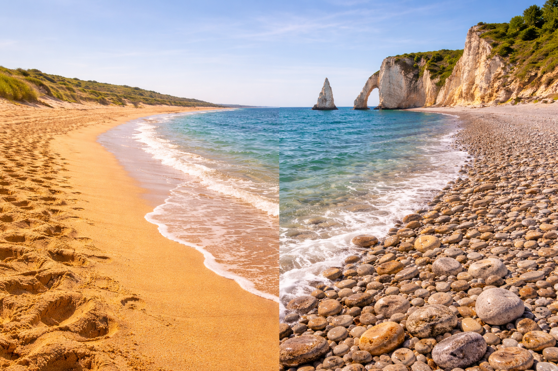 plage sable fin plage galets mer bleu ciel clair