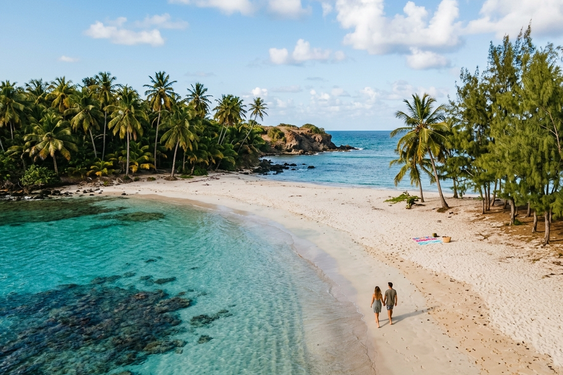 plage tropicale mer turquoise outre-mer