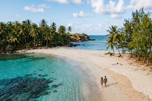 plage tropicale mer turquoise outre-mer