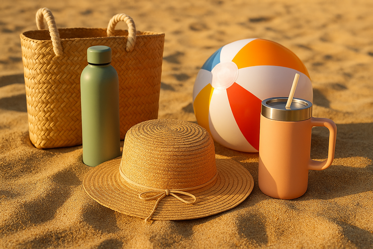 sac de plage ballon de plage gourde isotherme chapeau de plage
