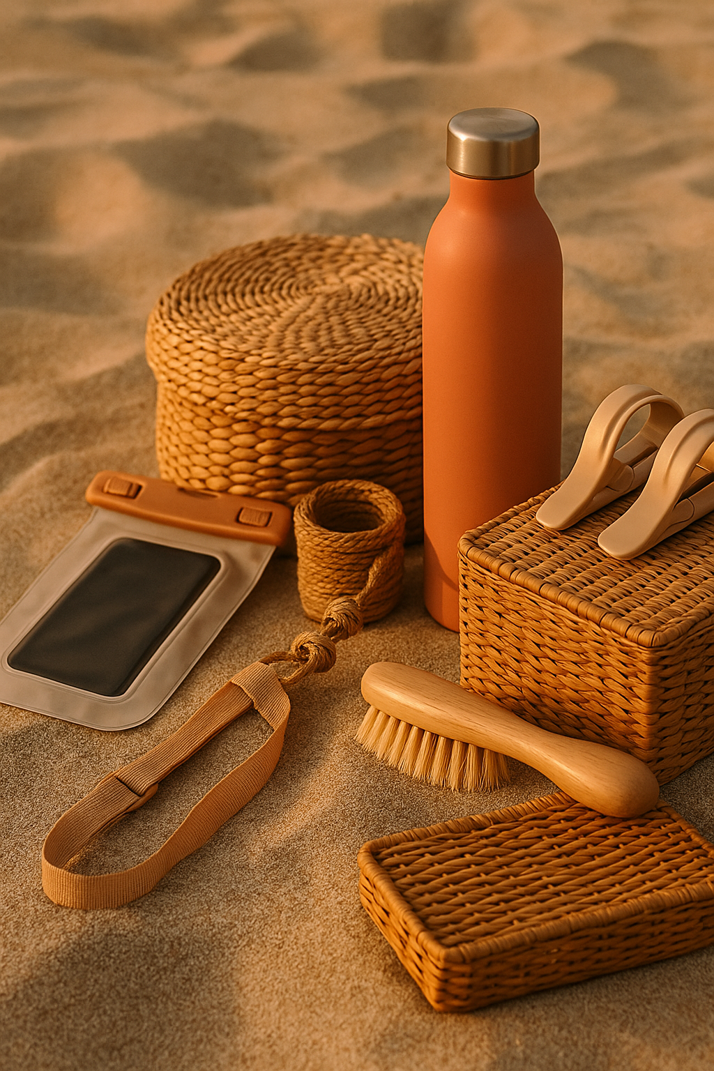 brosse pochette gourde rangements sable