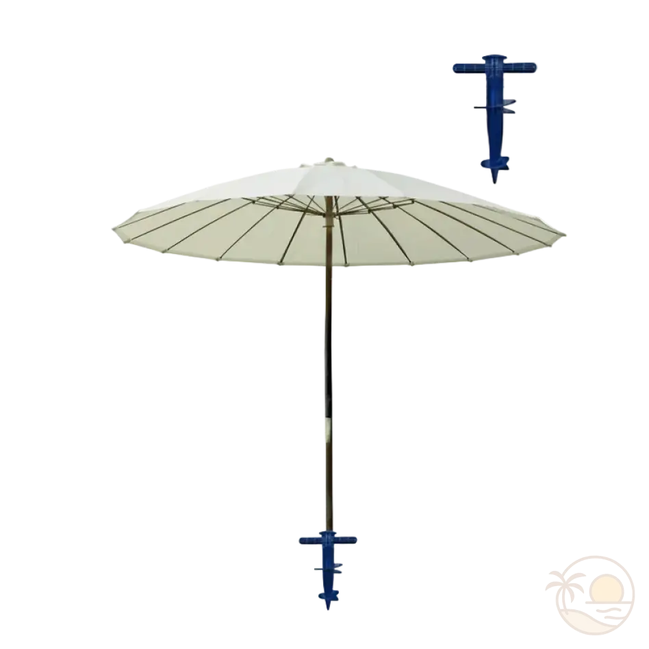 ancrage parasol de plage bleu installation