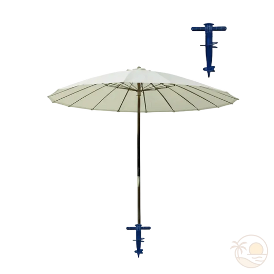 ancrage parasol de plage bleu installation