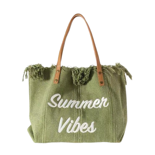 cabas de plage en tissu vert