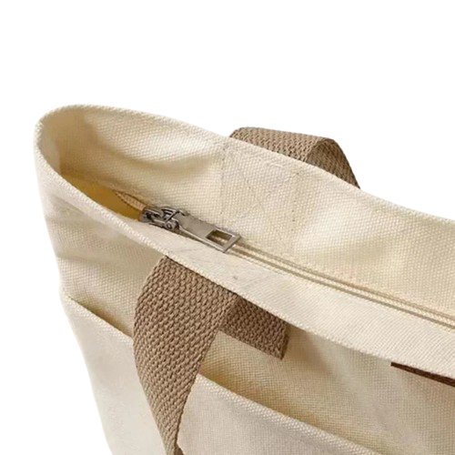 cabas de plage en toile blanc zoom fermeture