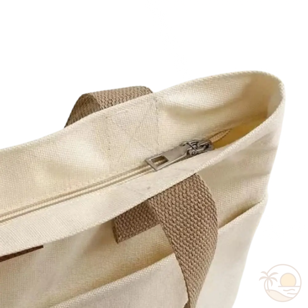 cabas de plage en toile blanc zoom fermeture