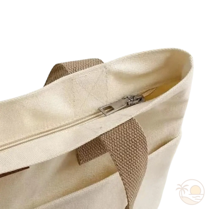 cabas de plage en toile blanc zoom fermeture