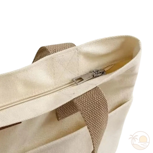 cabas de plage en toile blanc zoom fermeture