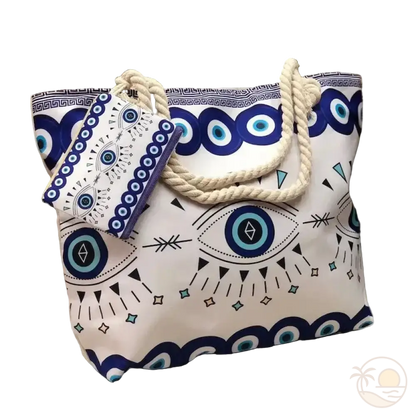 cabas de plage oeil bleu et blanc