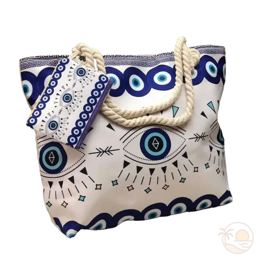 cabas de plage oeil bleu et blanc