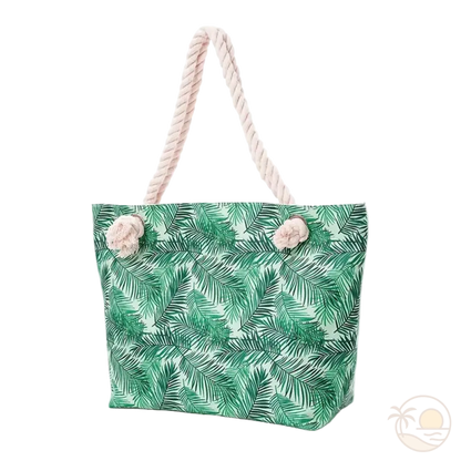 cabas de plage tendance motifs feuilles de pins