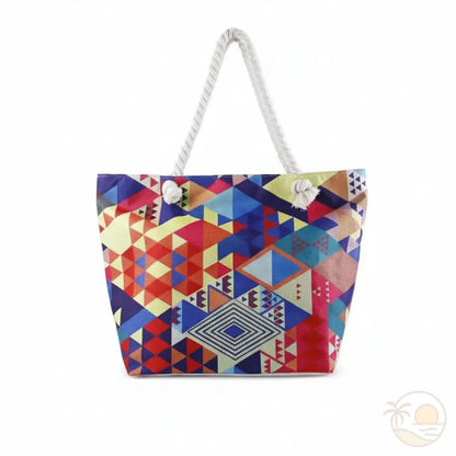 cabas de plage tendance motifs formes geometriques rouge bleu