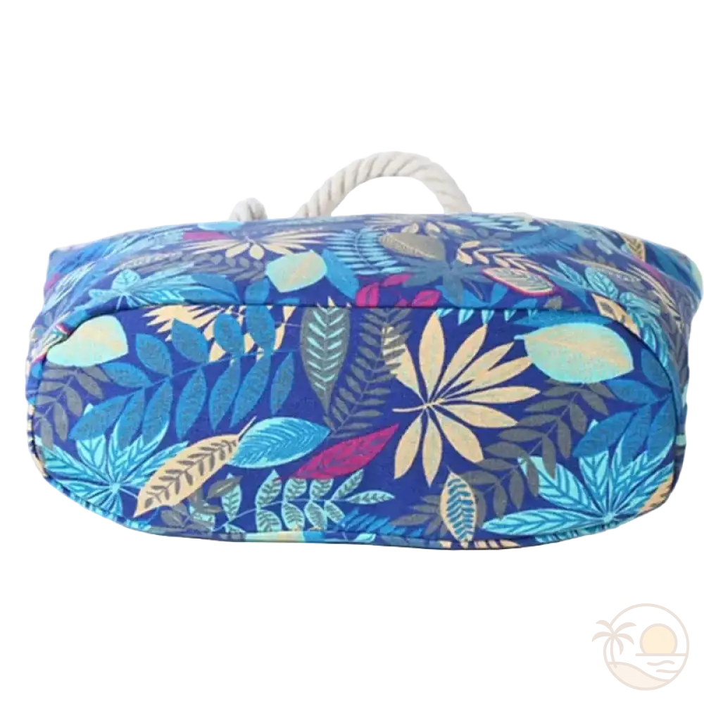 cabas de plage toile bleu dessous