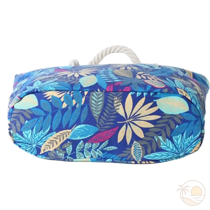 cabas de plage toile bleu dessous