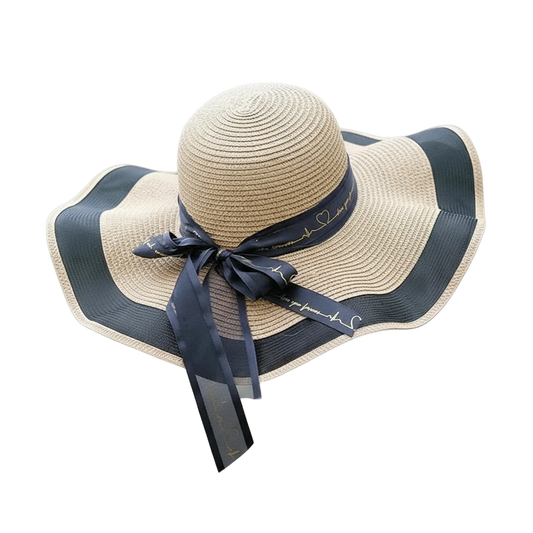 capeline en paille beige et noir