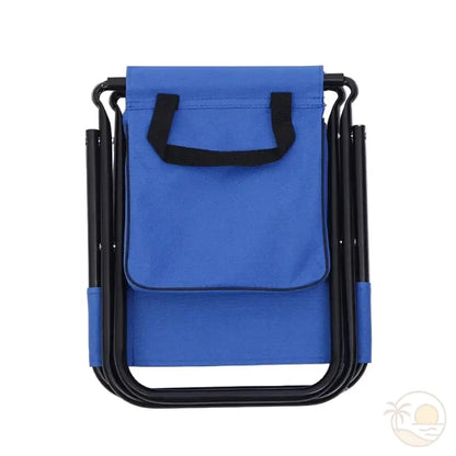 chaise de plage pliable avec rangement bleue pliee