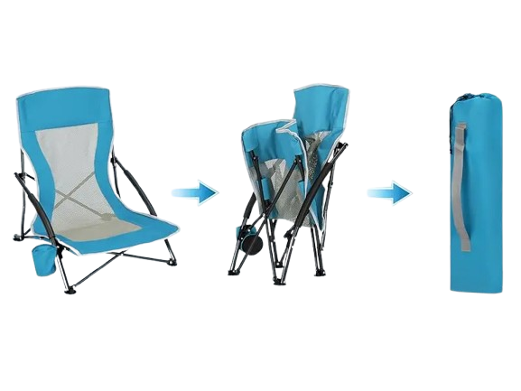 chaise de plage pliable bleue rangement