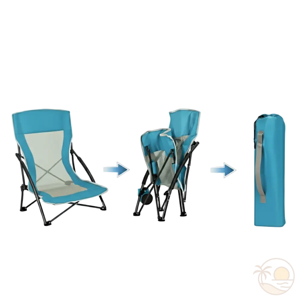 chaise de plage pliable bleue rangement