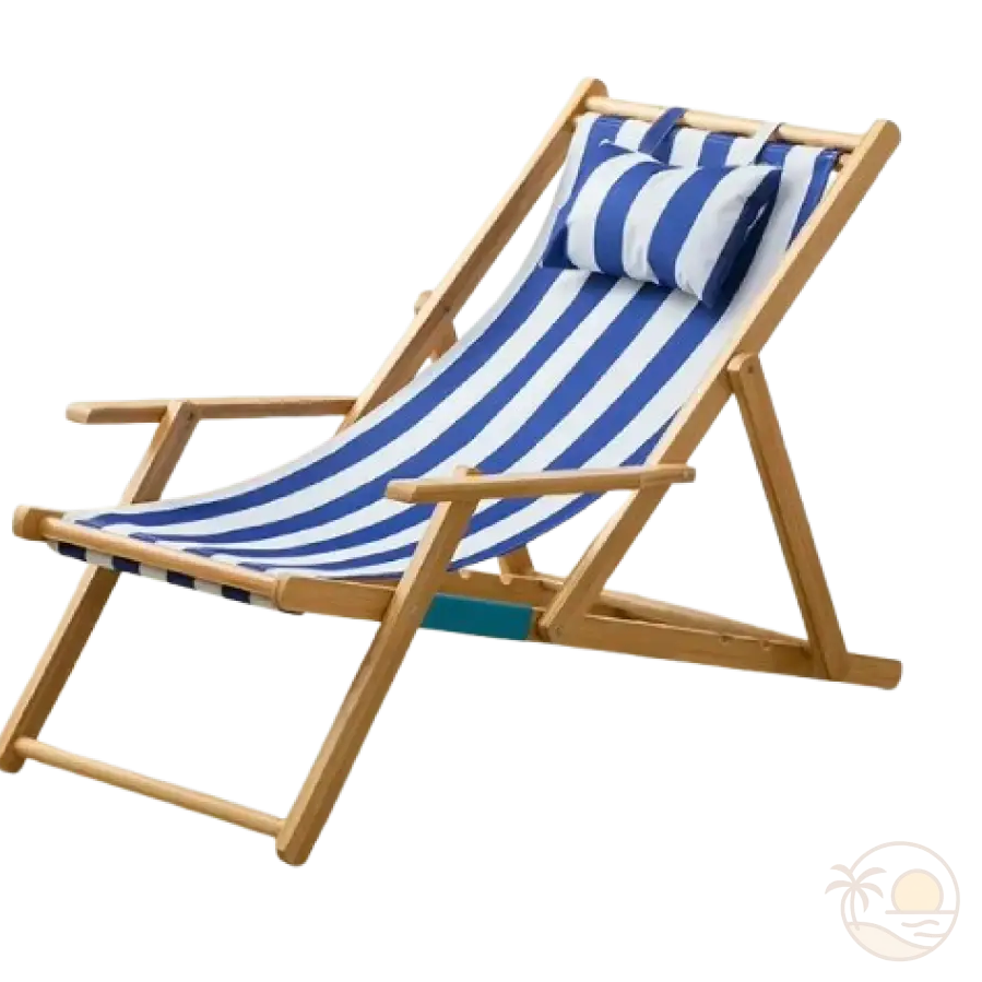 chaise longue de plage pliante bleue bois clair
