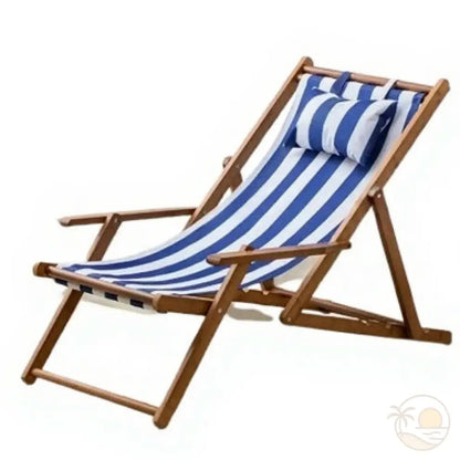 chaise longue de plage pliante bleue bois fonce