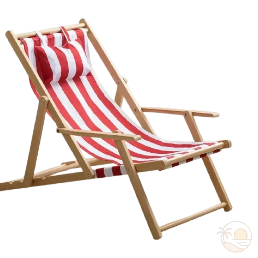 chaise longue de plage pliante rouge bois clair 1