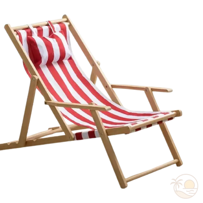 chaise longue de plage pliante rouge bois clair 1