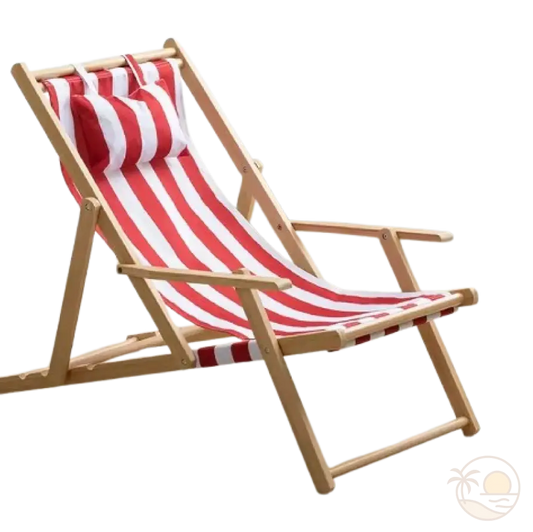 chaise longue de plage pliante rouge bois clair 1