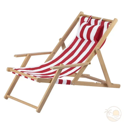 chaise longue de plage pliante rouge bois clair 2