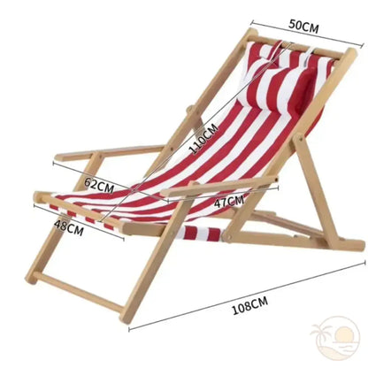 chaise longue de plage pliante rouge bois clair mesure