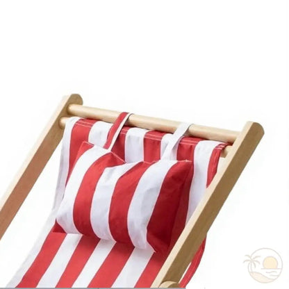 chaise longue de plage pliante rouge bois clair zoom coussin