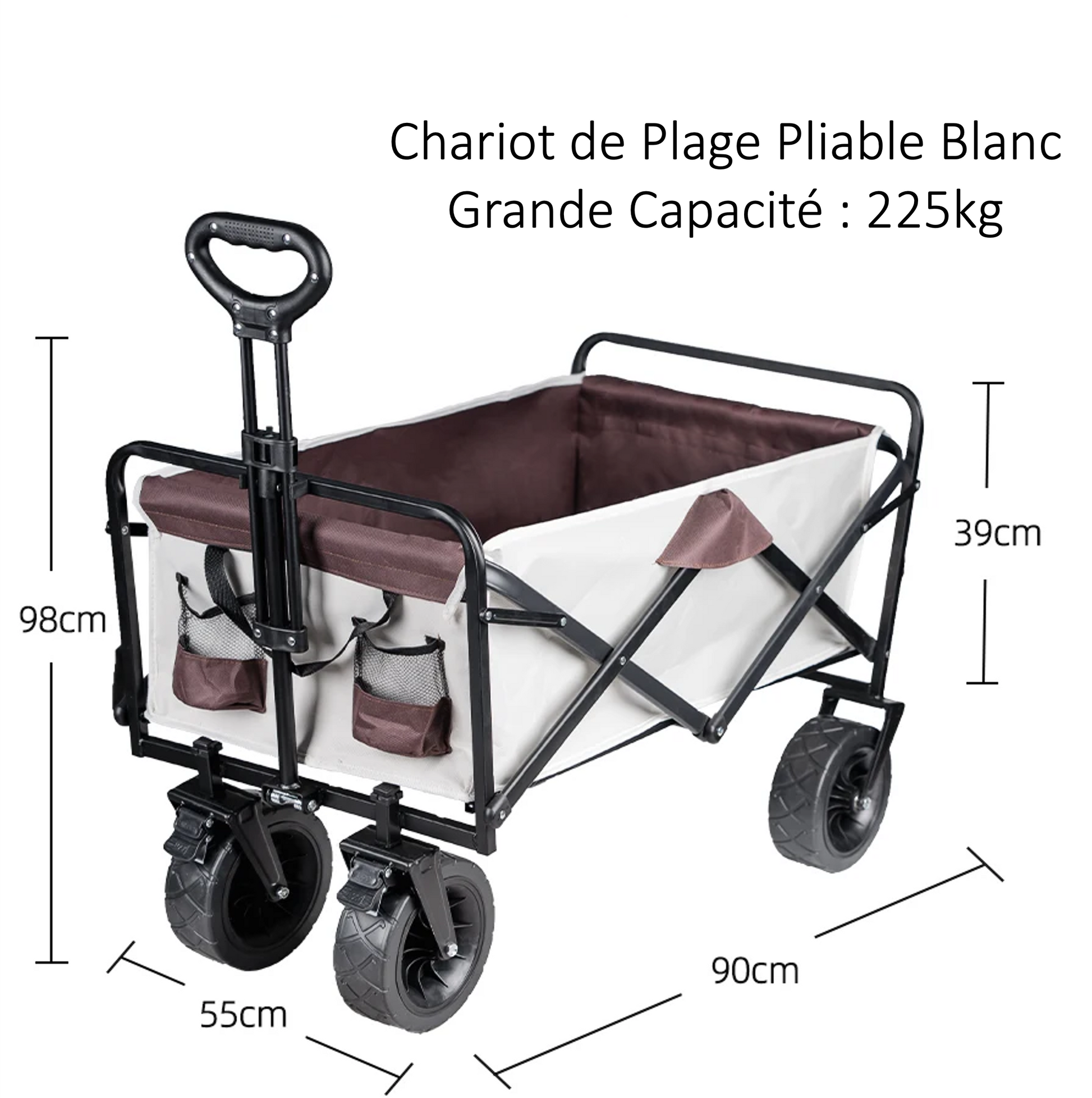 chariot-de-plage-pliable-blanc-grande-capacite-dimensions