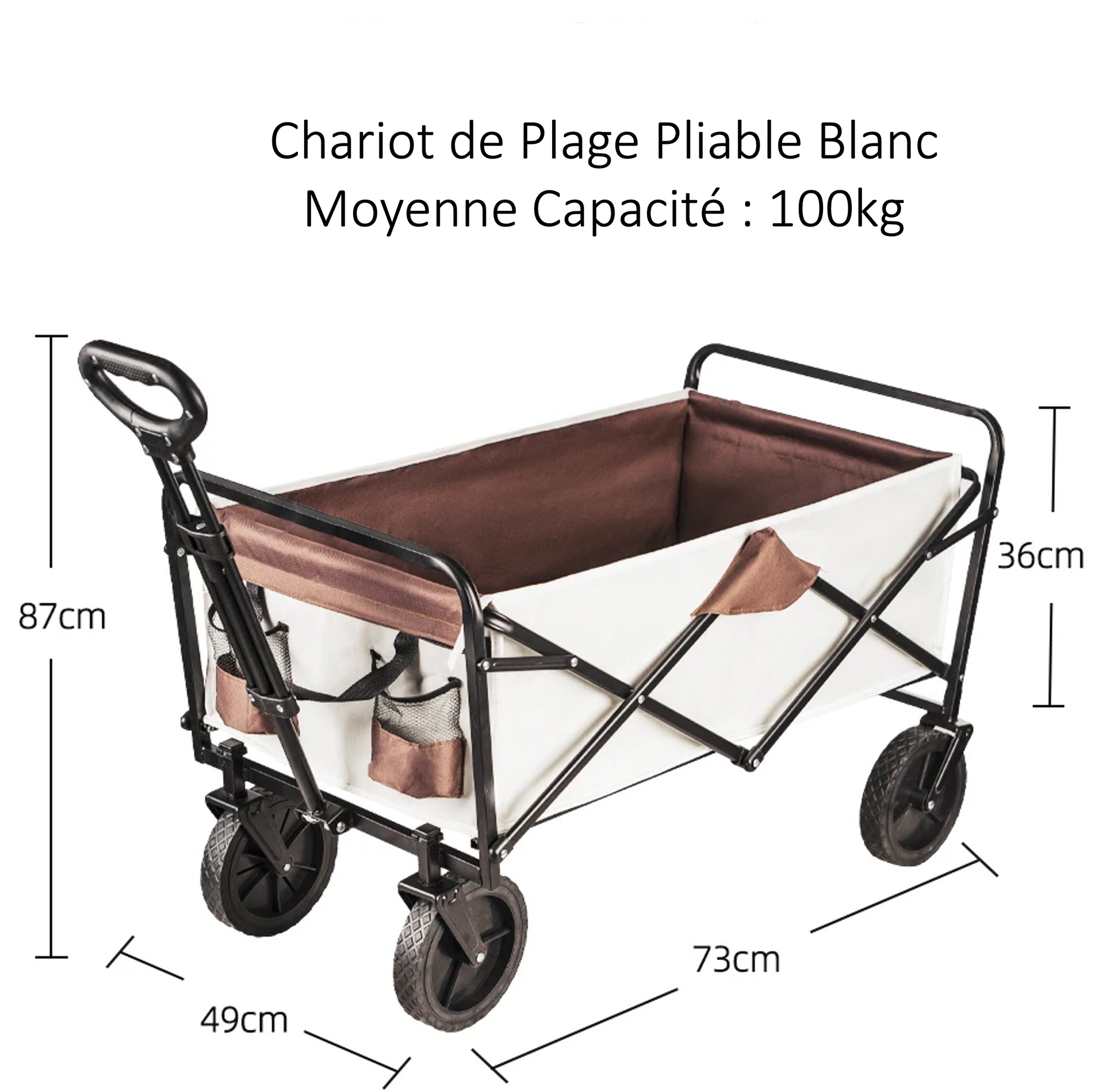 chariot-de-plage-pliable-blanc-moyenne-capacite-dimensions