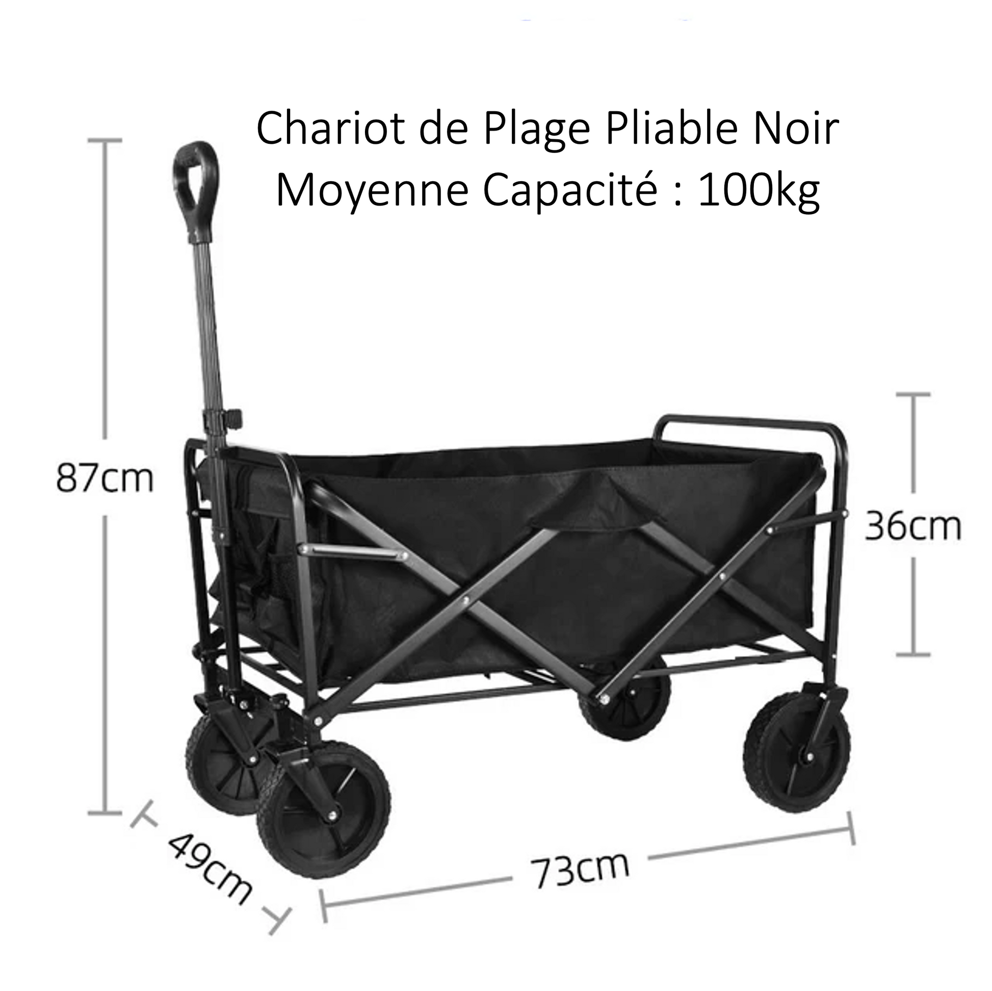 chariot-de-plage-pliable-noir-moyenne-capacite-dimensions