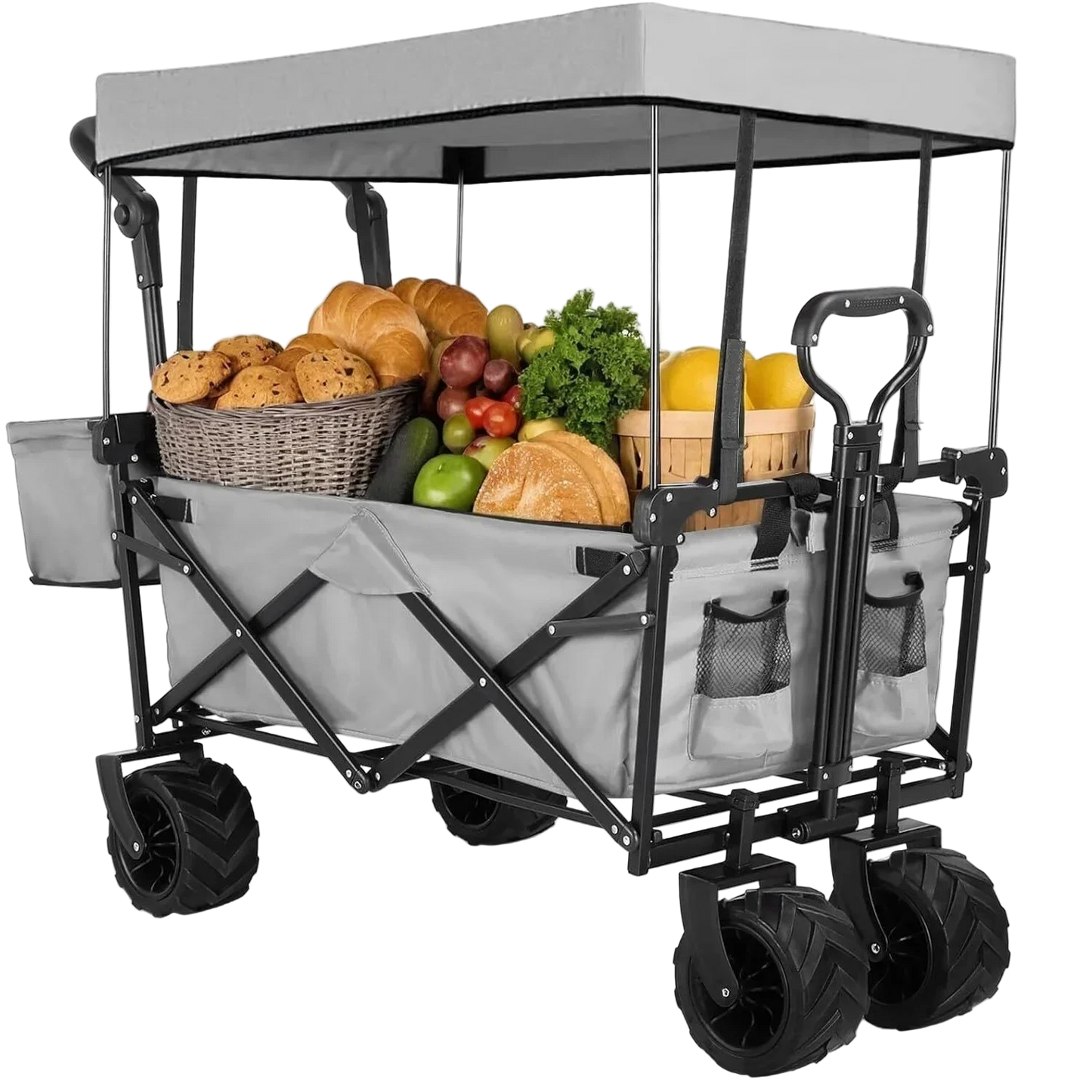 chariot de plage avec toit gris charge