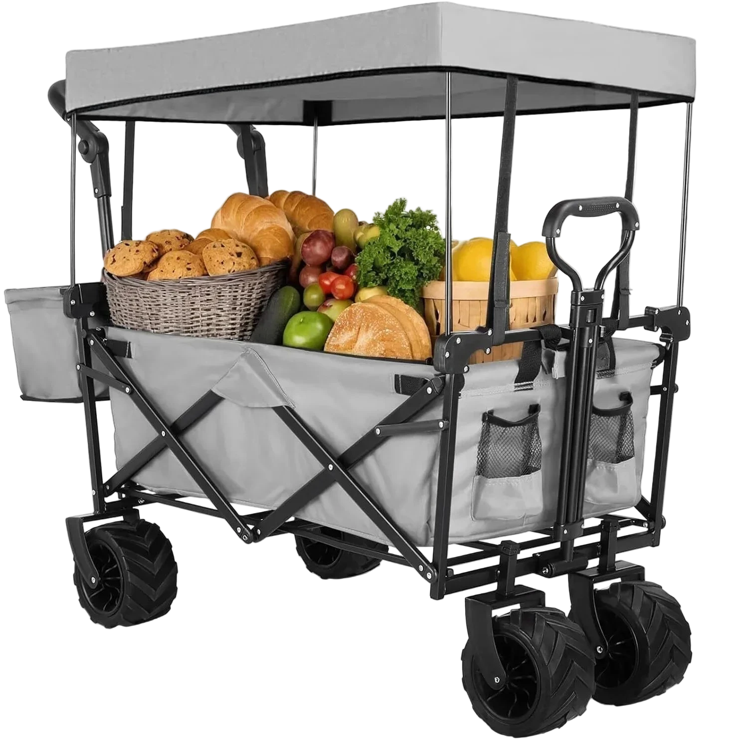 chariot de plage avec toit gris charge