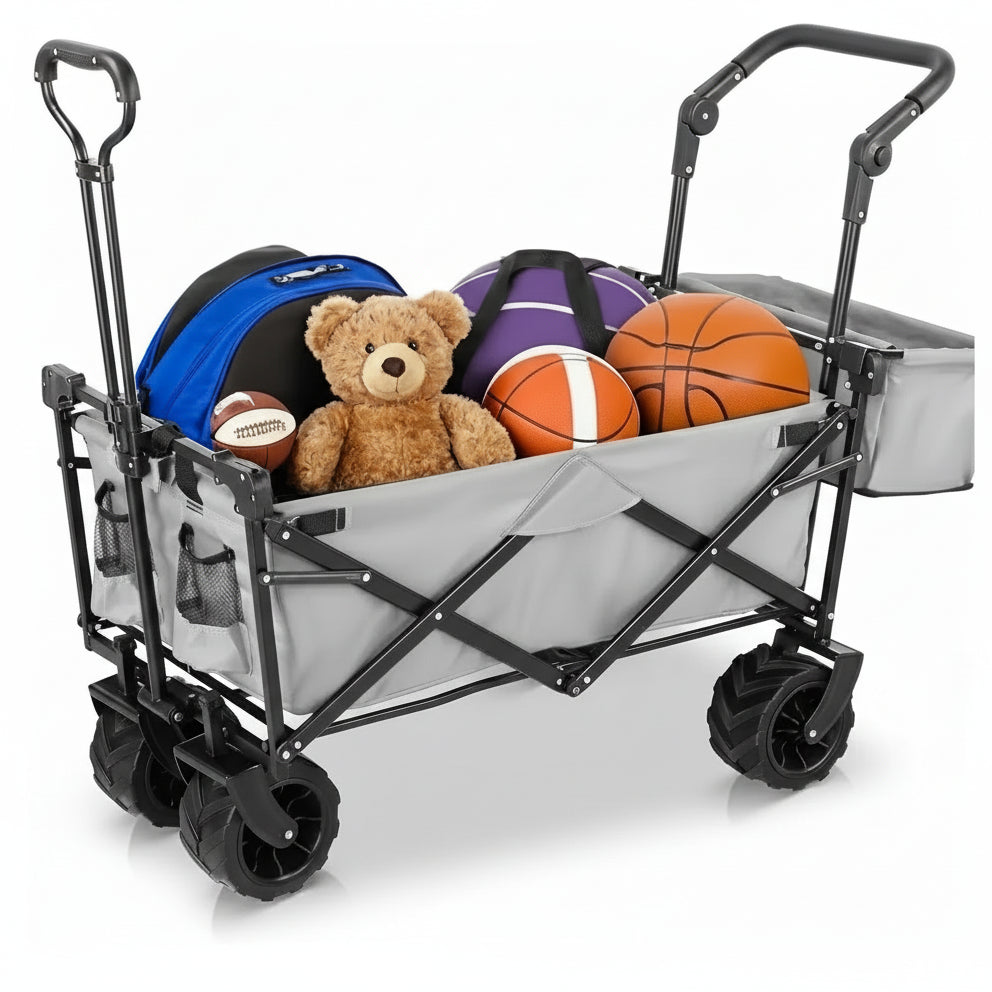 chariot de plage avec toit gris charge ours ballon