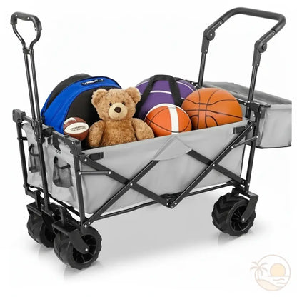 chariot de plage avec toit gris charge ours ballon