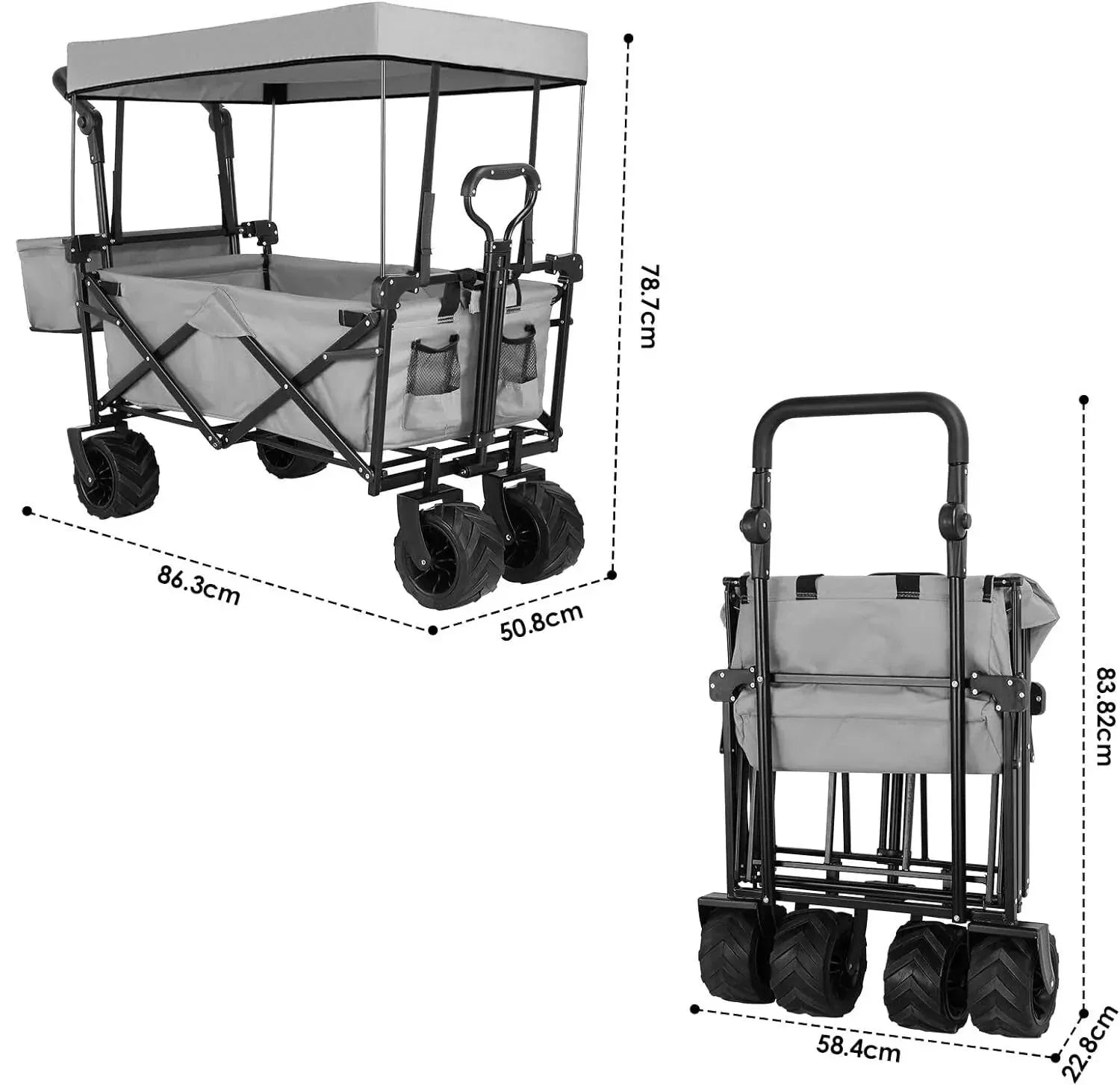 chariot de plage avec toit gris dimensions