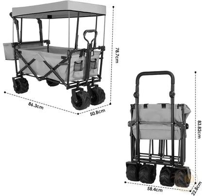 chariot de plage avec toit gris dimensions