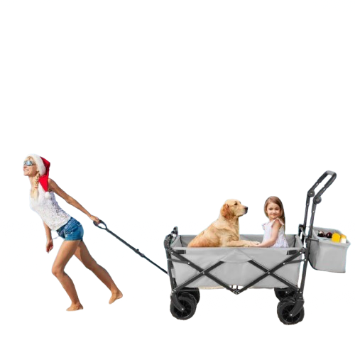 chariot de plage avec toit gris mere fille